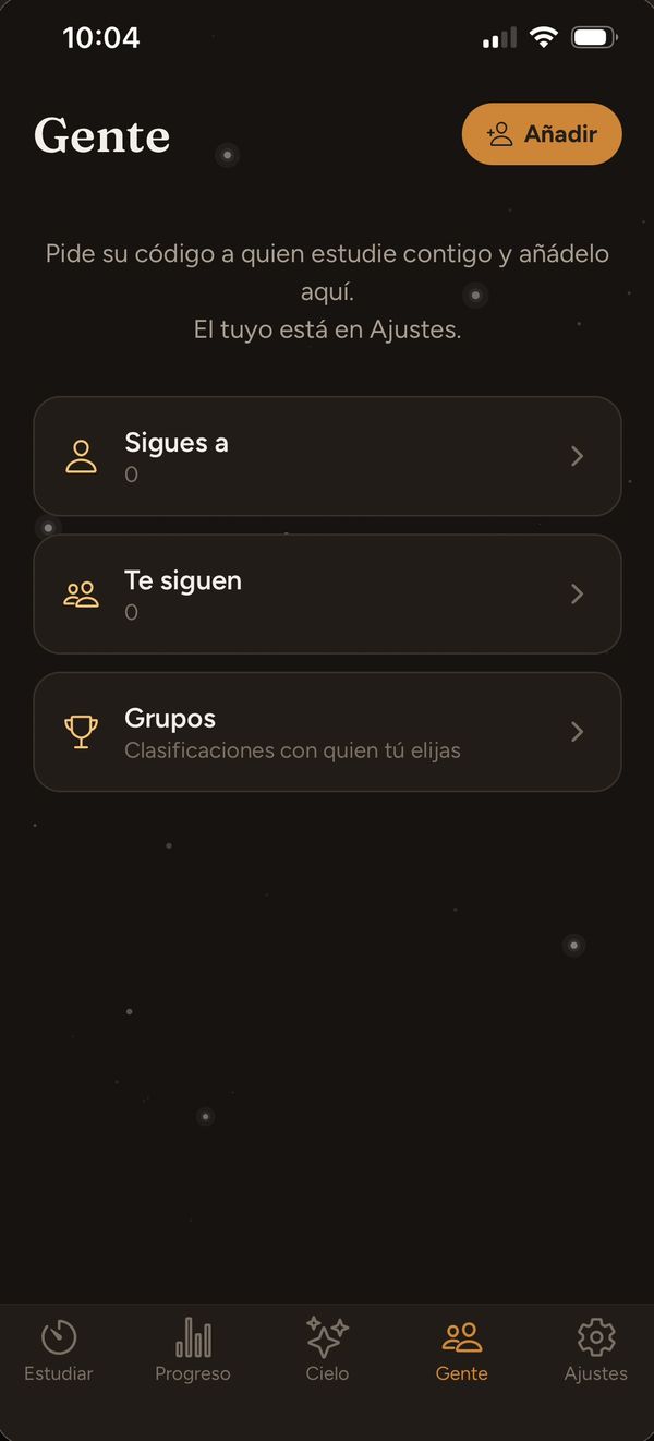 La pantalla Gente: a quién sigues, quién te sigue y tus grupos