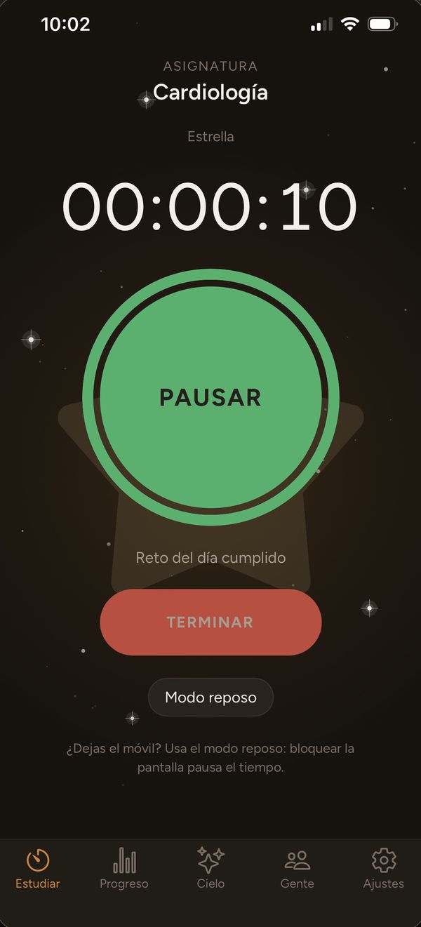 Una sesión en marcha con los botones de pausar y terminar